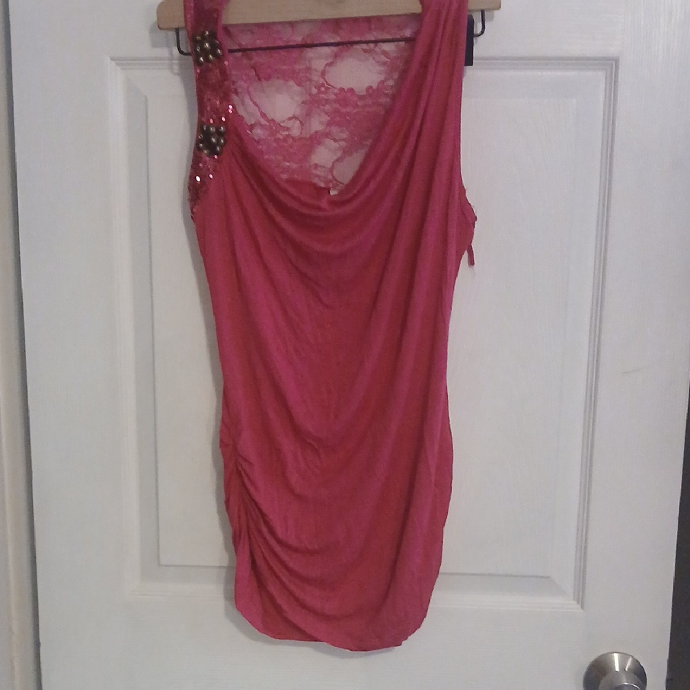 Pink Sleeveless Lace Dress with Sequin Detail